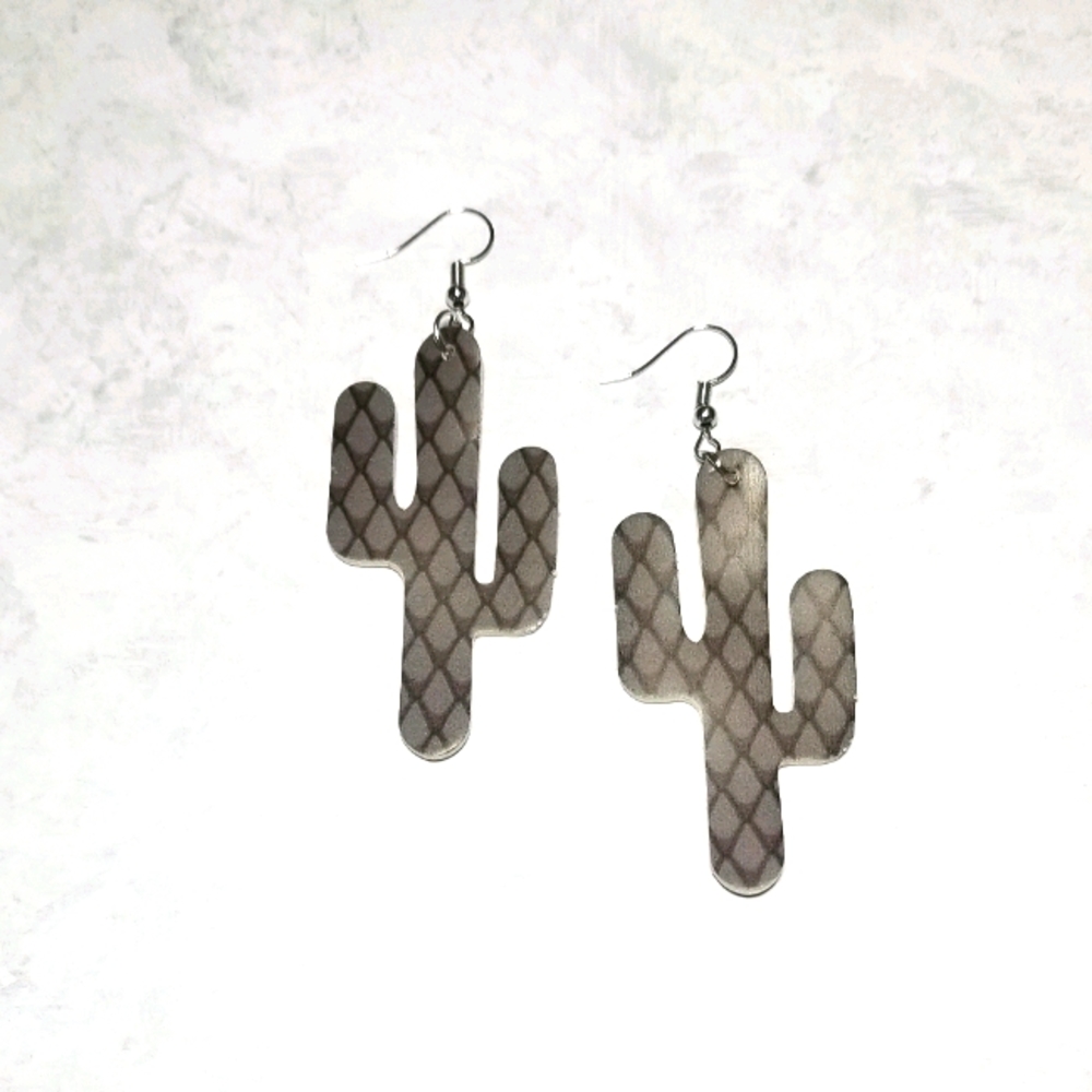 Handmade faux leather cactus earrings